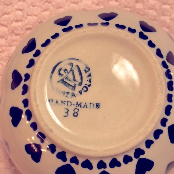 Poland Vintage Boleslawiec Wiza Pottery Apple Baker/Candy Dish w/Blue He… - Picture 5 of 6